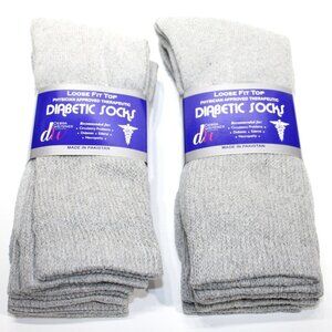 Debra Weitzner Men's Gray Diabetic Crew Mid Socks 6 Pair Loose Fit Top Lg 10-13